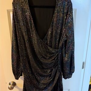 SHEIN Black Long Sleeve Dress with Multicolor Stripes